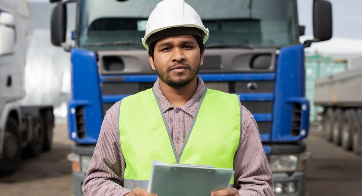 conductor en examen para obtener licencia para camión